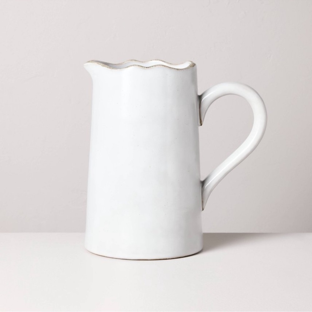 Hearth & Hand with Magnolia Carved Edge Water Pitcher Glazed Cream Stoneware NEW